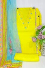 Bold Yellow Base Paired with a Dreamy Pastel Green Dupatta - Image 2