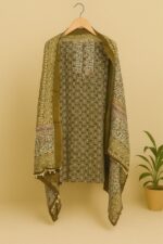 Olive Patterned Unstitched Suit