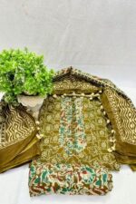 Olive Patterned Unstitched Suit - Image 2