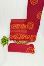 Maroon & Mustard Traditional Printed Unstitched Suit Set with Dupatta - Image 2
