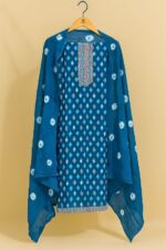 Teal Blue Printed Unstitched Suit Set with Coordinated Dupatta