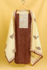 Rust Brown & Cream Ethnic Printed Unstitched Suit Set with Dupatta